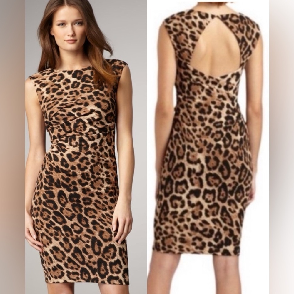 David Meister Leopard Print Sleeveless Dress